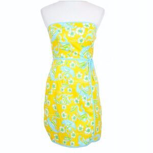Lilly Pulitzer Yellow and Blue Strapless Dress